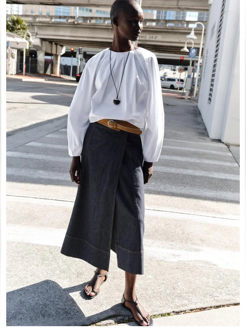 Zara Dark Denim Wrap Midi Skirt - No Brand